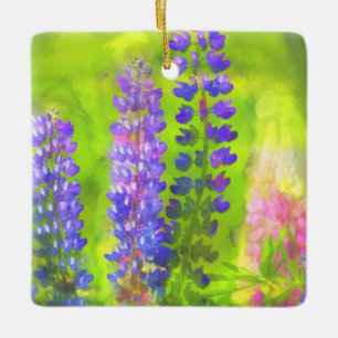 Lupine Painting - Original Flower Art Ceramic Ornament