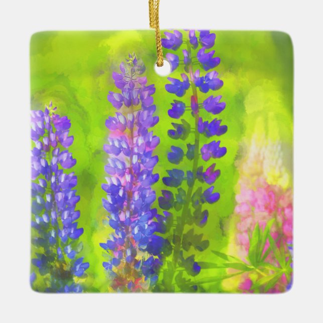 Lupine Painting - Original Flower Art Ceramic Ornament (Front)