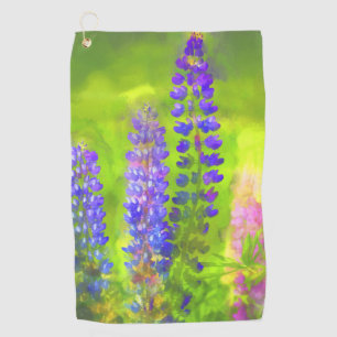 Lupine Painting - Original Flower Art Golf Towel