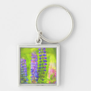 Lupine Painting - Original Flower Art Key Ring