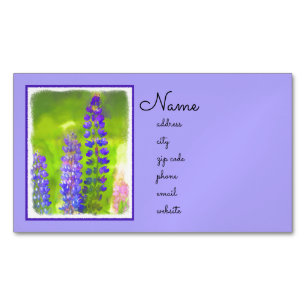Lupine Painting - Original Flower Art Magnetic Business Card