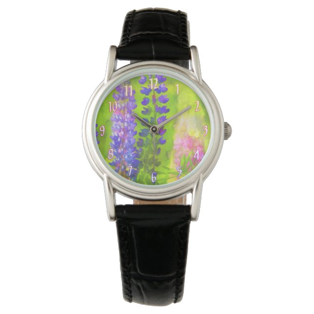 Lupine Painting - Original Flower Art Watch (Front)