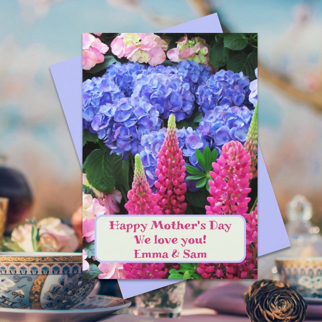 Lupins Hydrangea Flowers Happy Mothers Day Card (Creator Uploaded)