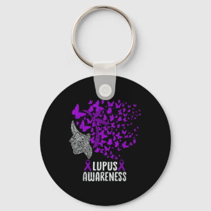 Lupus Awareness Butterfly Purple Ribbon Autoimmune Key Ring