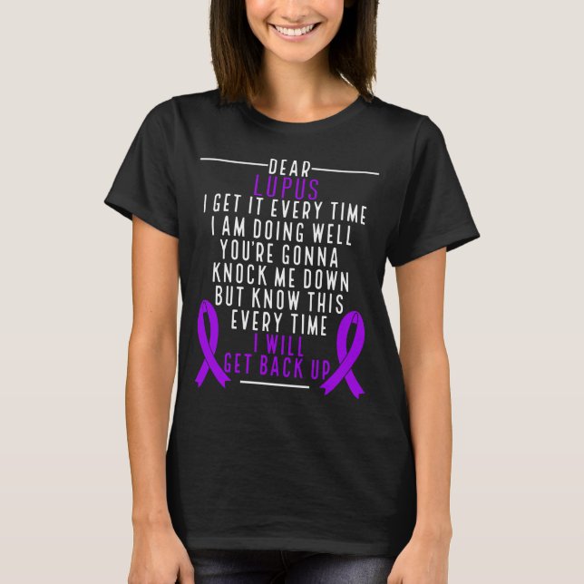Lupus Awareness get back up Fighter Purple Ribbon T-Shirt (Front)