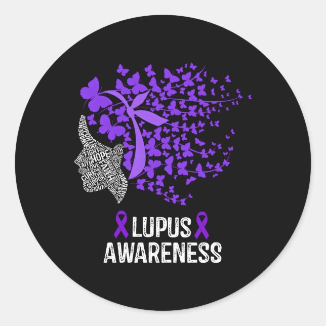 Lupus Awareness Lupus Purple Butterflies Classic Round Sticker (Front)