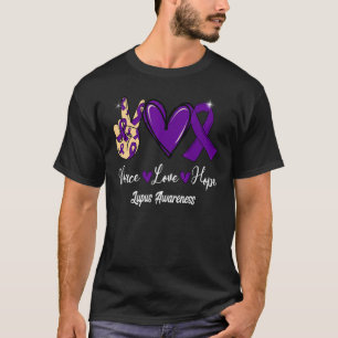 Lupus Awareness Peace Love Hope Purple Ribbon T-Shirt