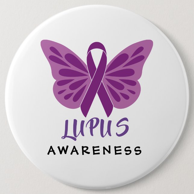 Lupus Awareness Purple Ribbon Butterfly 6 Cm Round Badge (Front)