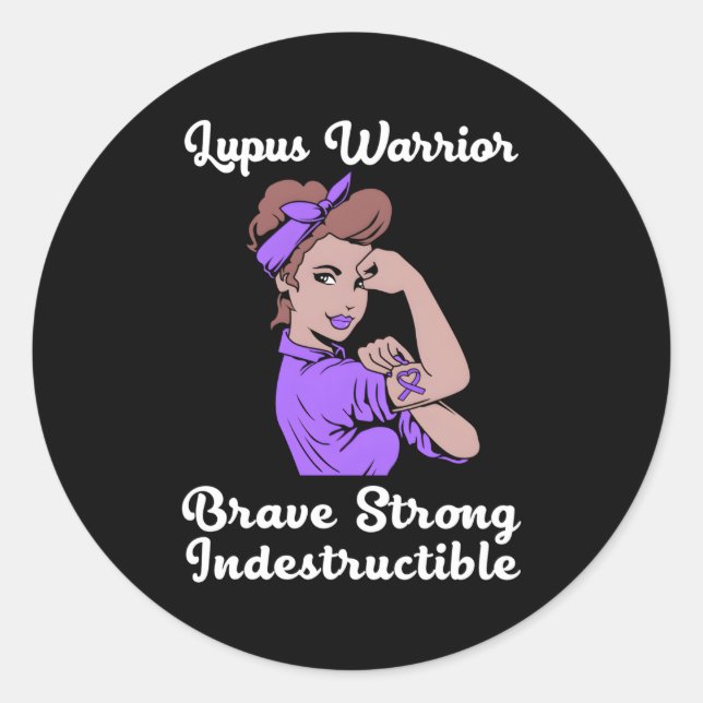 Lupus Awareness Ribbon Lupus Warrior For Classic Round Sticker (Front)