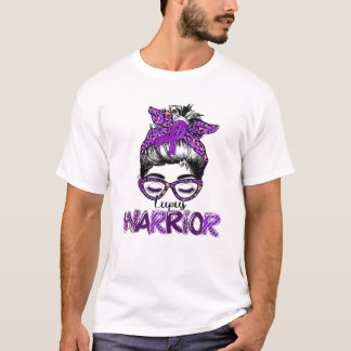 Lupus Awareness Warrior Messy Bun Womens Purple Ri T-Shirt