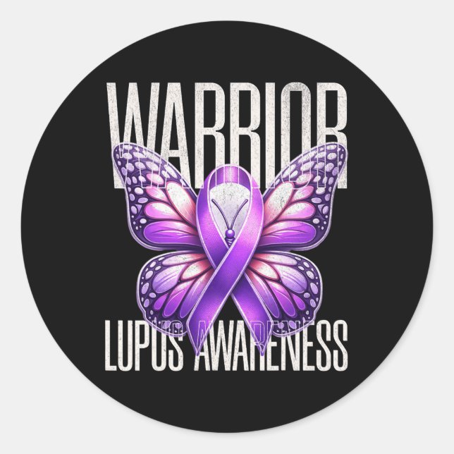 Lupus Awareness Warrior Survivor Purple Butterflie Classic Round Sticker (Front)