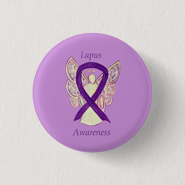 Lupus Purple Awareness Ribbon Angel Custom Art Pin (Front)