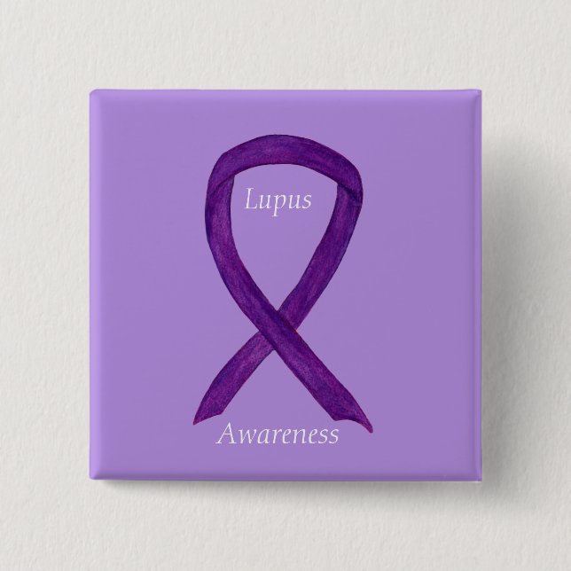 Lupus Purple Awareness Ribbon Custom Art Pin (Front)