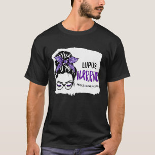 Lupus Warrior Awareness Support Messy Bun Peace Lo T-Shirt