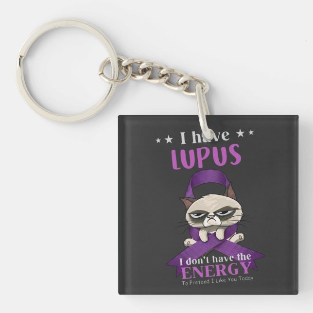Lupus Warrior Grumpy Cat Keychain |  Funny Lupus  (Front)