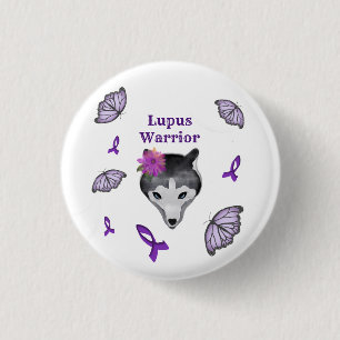 Lupus Warrior Wolf Purple Ribbon Butterfly 3 Cm Round Badge