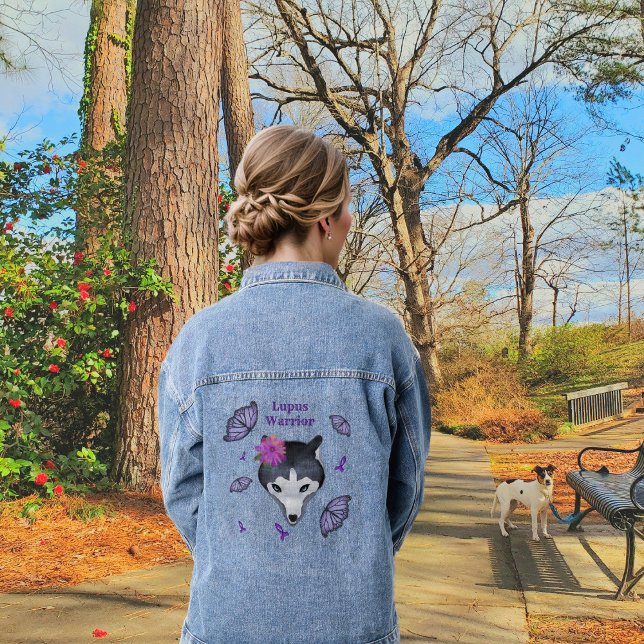 Lupus Warrior Wolf Purple Ribbon Butterfly Denim Jacket (Creator Uploaded)