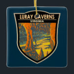 Luray Caverns Virginia Travel Art Badge Ceramic Ornament<br><div class="desc">Luray Caverns vector artwork. The cavern system is generously adorned with speleothems such as columns,  mud flows,  stalactites,  stalagmites,  flowstone,  and mirrored pools.</div>