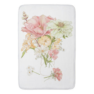 Luscious big bouquet dahlia lily peony primrose bath mat