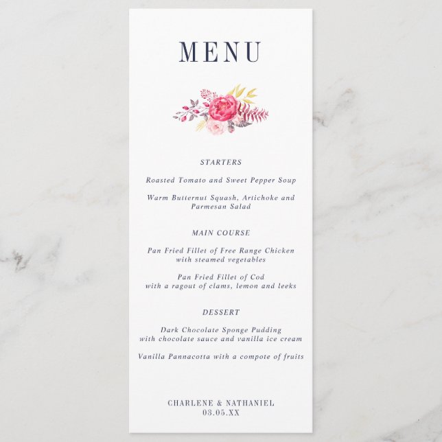 Luscious Botanicals Floral Wedding Menu (Front)