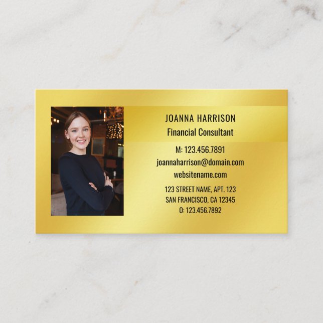 Luscious Elegant Modern Gold Band Background Photo Business Card (Front)