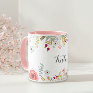 Luscious Floral Personalised Name Two Tone Coffee Mug
