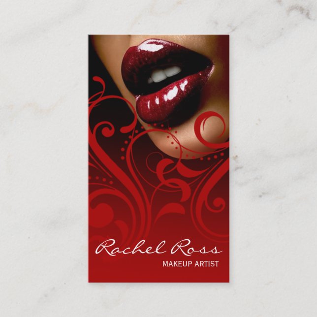 Luscious Glossy Lips Curliques | cardinal red Business Card (Front)