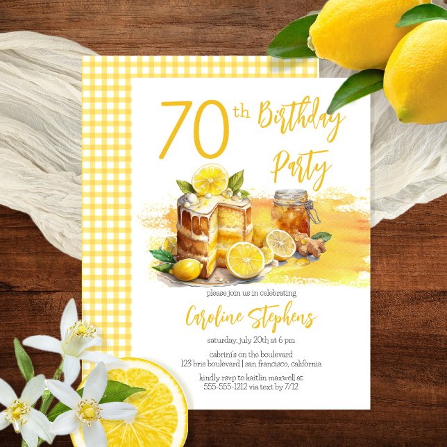 Luscious Lemon Cake Ginger Tea 70th Birthday Party Invitation (Creator Uploaded)