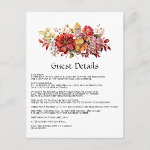 Luscious Red Floral Wedding Guest Details Enclosure Card