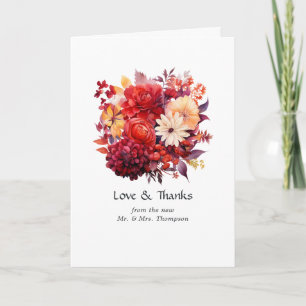 Luscious Red Floral Wedding Thank You Card