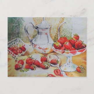 Luscious Strawberries in Watercolor Postcard