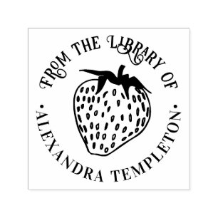 Luscious Strawberry Fruit Round Library Book Name Self-inking Stamp