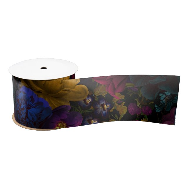 Lush baroque antique flowers on black satin ribbon (Spool)