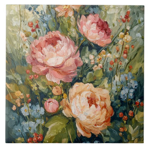 Lush Blooming Floral Arrangement Tile