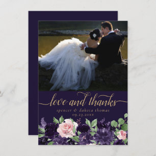 Lush Blossom   Dark Purple and Pink Photo Love and Thank You Card