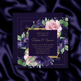 Lush Blossom Dark Purple and Pink Rose Floral Invitation