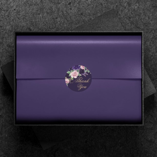 Lush Blossom | Dark Purple and Pink Rose Thank You Classic Round Sticker (Creator Uploaded)