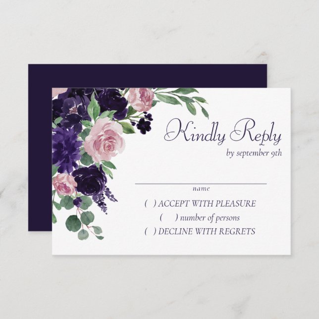 Lush Blossoms | Pink and Purple Bouquet Gold Frame RSVP Card (Front/Back)