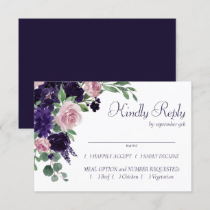Lush Blossoms Pink and Purple Floral Entree RSVP Card