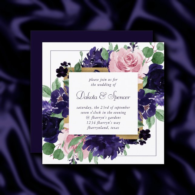 Lush Blossoms | Pink and Purple Floral Gold Wreath Invitation (Creator Uploaded)