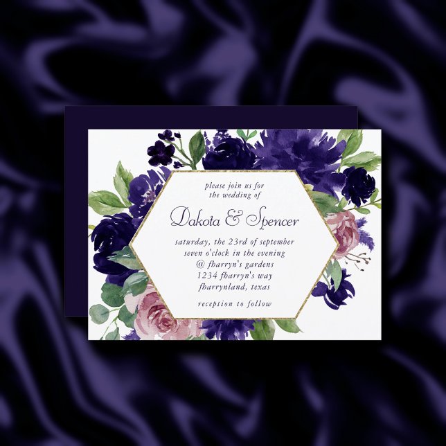 Lush Blossoms | Pink and Purple Wreath Gold Frame Invitation (Creator Uploaded)
