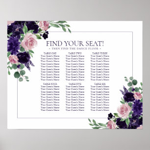 Lush Blossoms Purple and PInk 6 Table Seat Chart