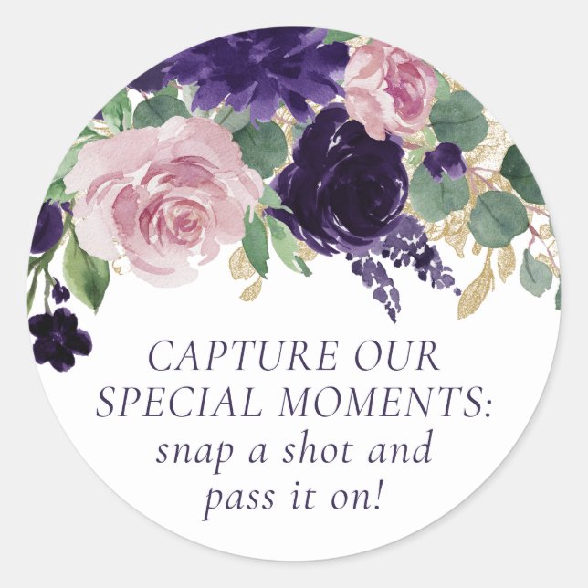 Lush Blossoms | Purple and Pink Disposable Camera Classic Round Sticker (Front)