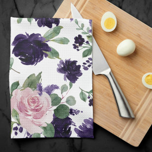 Lush Blossoms Purple and Pink Floral Shimmer Tea Towel