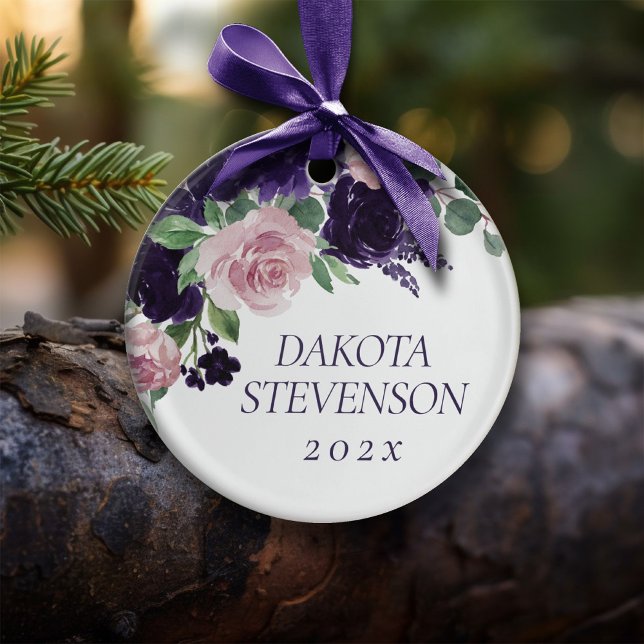 Lush Blossoms | Purple and Pink Pattern Monogram Ceramic Tree Decoration (Creator Uploaded)