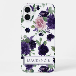 Lush Blossoms Purple and Pink Pattern Monogram iPhone 16 Plus Case