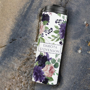 Lush Blossoms   Purple and Pink Pattern Monogram Thermal Tumbler