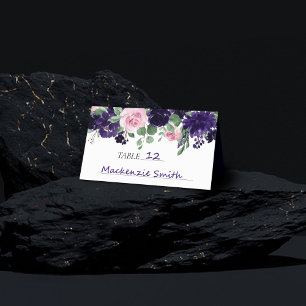Lush Blossoms   Purple and Pink Rose Bouquet Place Card