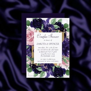 Lush Blossoms Purple and Pink Rose Couple Shower Invitation