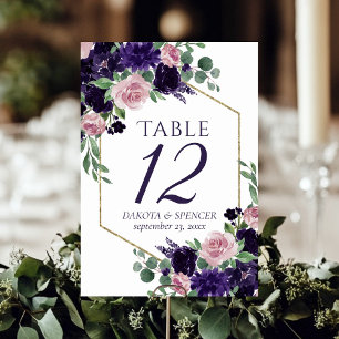 Lush Blossoms   Purple and Pink Rose Floral Table Number